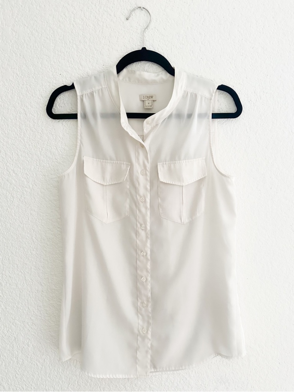 J. Crew White Sleeveless Button-Front Blouse with Chest Pockets